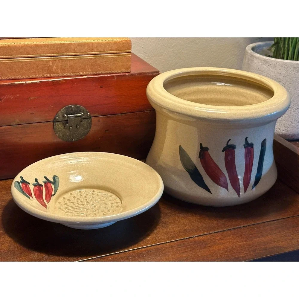 Handmade Ceramic Dip Chiller Garlic Grater Set - Studio Pottery